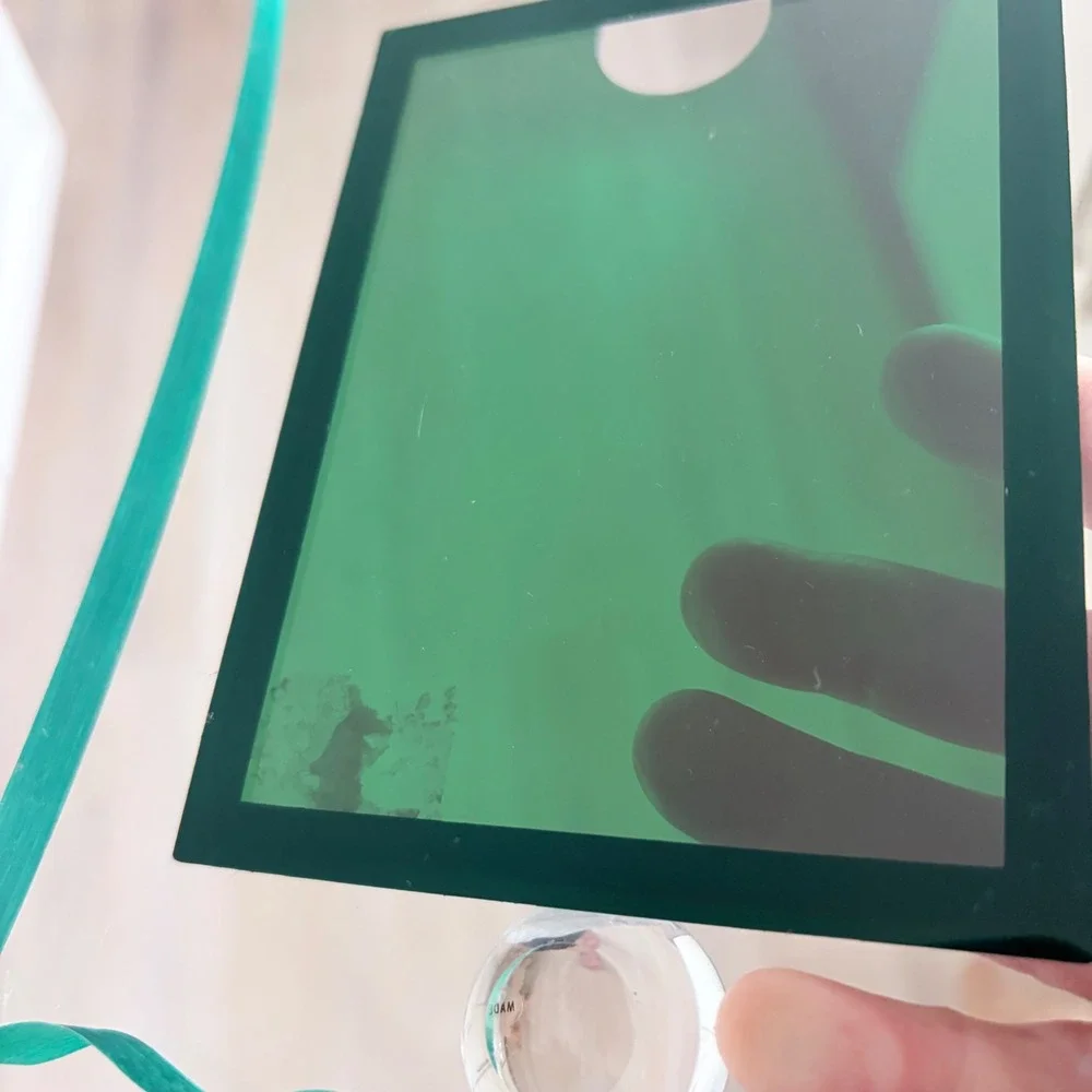 VTG Wavy Scalloped Glass Picture Frame Clear Green Edge Post Modern 3x4 Photo